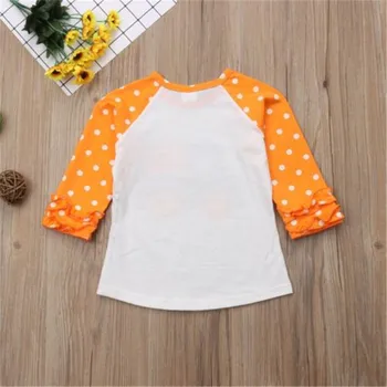 0-5T Baby Fantje Dekleta Tshirts Pumpkin Lantern Oblačila z Dolgimi Rokavi Pika Pismo Avto Bombaž Vrhovi Oranžna Ruffles Otroci Novorojenčka T-Shirt