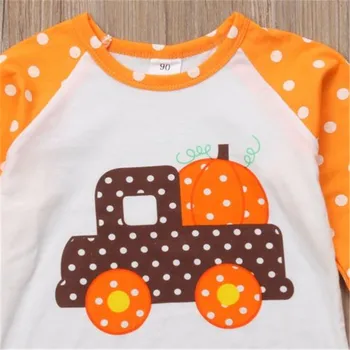 0-5T Baby Fantje Dekleta Tshirts Pumpkin Lantern Oblačila z Dolgimi Rokavi Pika Pismo Avto Bombaž Vrhovi Oranžna Ruffles Otroci Novorojenčka T-Shirt