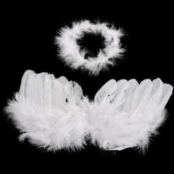 0-6 mo angel v perje otroška oprema kupid brez kril aureole