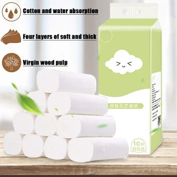10 Roll Razpoložljivi Toaletni Papir Roll Mehko Natisnjeni Kopalnica Tkiva Brez Jedrne Bela 4-Slojna Papirnate Brisače A66