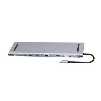 10 V 1 Multi USB C HUB Naar HDMI VGA USB Zvočna kartica Voor MacBook Tip C HUB Razširitveno Postajo voor Prenosnik