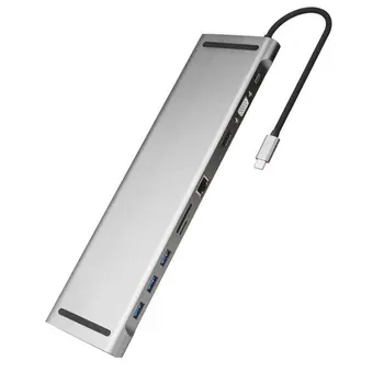 10 V 1 Multi USB C HUB Naar HDMI VGA USB Zvočna kartica Voor MacBook Tip C HUB Razširitveno Postajo voor Prenosnik