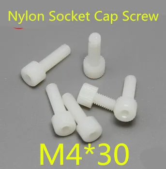100pcs/lot M4*30 Nylon Plastic Heagon Socket Head Cap Screw