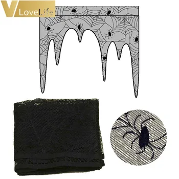 105x107cm Halloween Čipke Dekoracijo Black Spiderweb Kamin Plašč, Šal Kritje Zavese Odtenki Stranka Potrebščine Počitnice