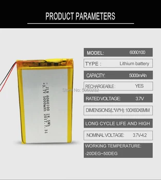 10pc 5000mAh 3,7 V 6060100 Litij-Polimer LiPo Baterijo za ponovno Polnjenje Za GPS, PSP DVD PAD Tahografske moči banke Zvočnik
