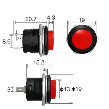 10pcs R13-507 reset stikalo potisnite gumb stikala 2 zatiči krog ključnih ne samozaporne gumbi 3A 250V AC/ 6A25V AC debelo