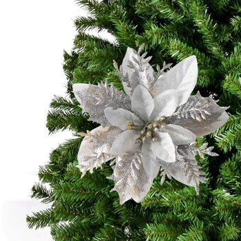 10pcs Umetno Božično Cvetje Bleščice Ponaredek Cvetje Merry Christmas Tree Okraski Domov DIY Božič Darilo Ornament Navidad 2020