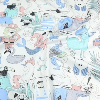 160 CM*50 CM bombaž risanka nordijska veter alpake morska deklica samorog labod modri chevron tkanine za DIY otroško posteljnino, blazine handwork dekor