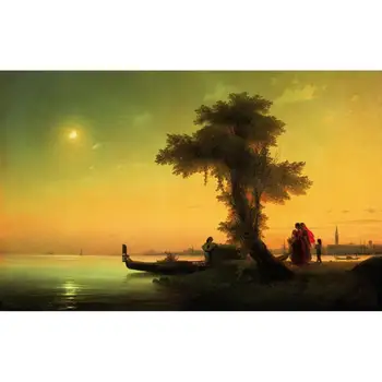 17 Ročno Ivan Aivazovsky Art College Učitelji - Ogled lagune Benetke luna čoln - Romantične Pokrajine Oljna slika Pokrajino