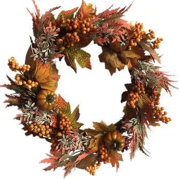 18 inch jeseni Umetno bučna Acorn berry pinecone venci Halloween viseči okras