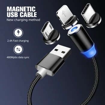 1M 2M Magnetni Polnilnik, Mikro USB Tip C Kabel Za iPhone, Samsung Xiaomi Redmi Android Mobilni Telefon Hitro Polnjenje magneta Kabel