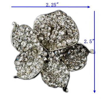 2.5 Inch Rodij Silver Plated Polno Jasno Nosorogovo Kristalno Orhideja Je Cvet Poročne Broška Poroko Opremo