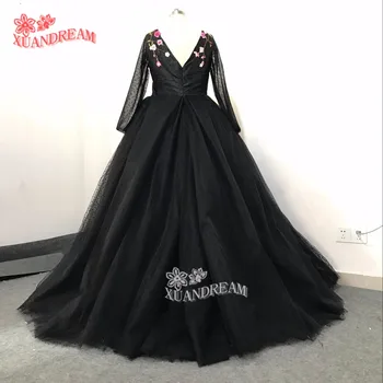 2017 XUANDREAM Resnično narejen črno večerno obleko haljo soiree vestido preto elegantno formalno dolge rokave šport večerne obleke XD-57