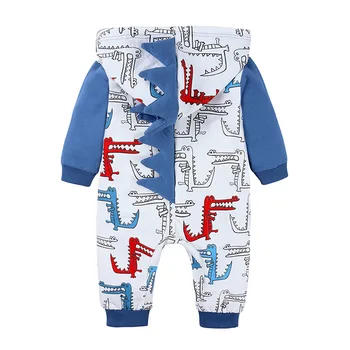 2019 Jeseni Baby Dinozaver Igralne Obleke Za Malčke Natisnjeni Hooded Dolgimi Rokavi Jumpsuit Fantje Cosplay Kostum