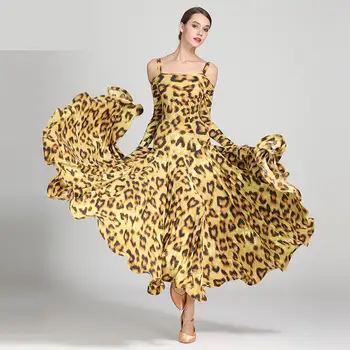 2019 Novo Leopard Sodobni Ples Seksi Obleko Off-ramo Dolg Rokav Tango Valček španskega Flamenka Obleko Standard Dvorana Obleke