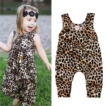 2019 Novo Srčkan Baby Dekleta Leopard Telovnik Romper Jumpsuit Harem Hlače, Bombaž Novorojenčka Svoboden Poletne Obleke Obleke 0-24M