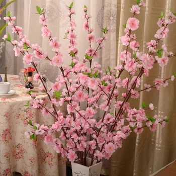 2019 Umetno Češnja Pomlad Slive Breskov Cvet Veje Svile Cvet Drevo Za svate Decors 1 KOS 50inch