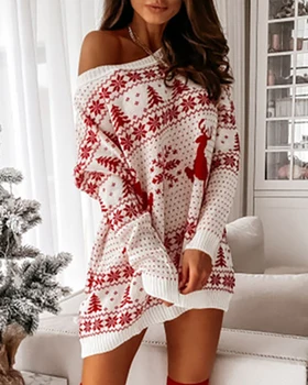 2020 Jeseni WomeWomen Božič Božič Tiskanja Dolg Rokav Mini Obleka Jeseni Seksi Mini Skinny Toplo Obleko Z Dolgimi Rokavi Slim Obleke