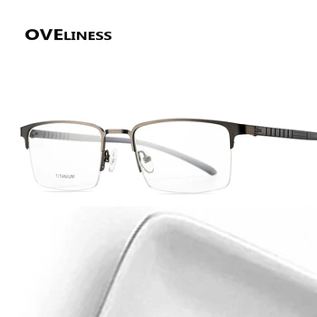 2020 Kvadratnih Titanove Zlitine eye glasses okvir Moških Optična očala za Kratkovidnost Recept stekla Moški Kovinski pol Brezvijačno očala