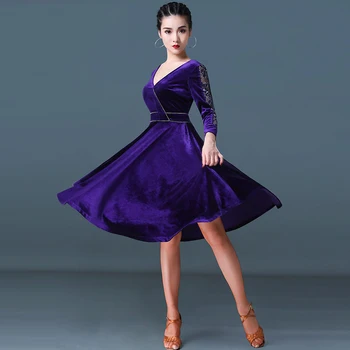 2020 Latinsko Obleka Ženske Plesne Prakse Obrabe Žamet Čipke Rokavi Maturantski Ples Dvorana Plesno Obleko Socialne Ples Obleke, Ženske