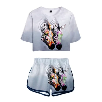 2020 modno oblikovanje Zebra print dame novo modno obleko trebuh gumb T-majica + hlače, dvodelne mladi modna ženska obleka