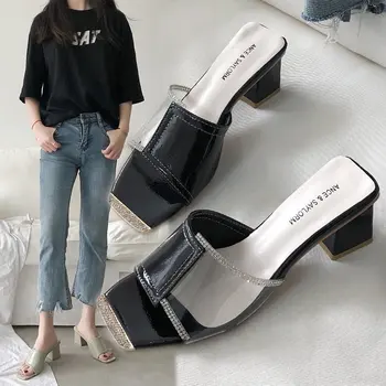 2020 novo poletje kvadratni vodja open toe moda divje debele nagnila visoke pete enostavno nositi sandale ženski Z675