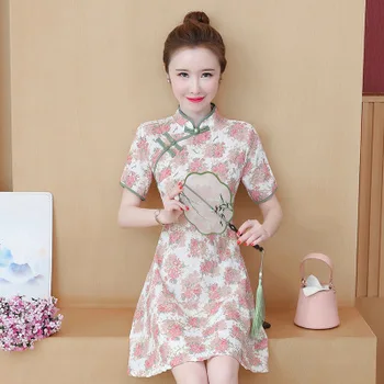 2020 poletje nov slog temperamentna krilo majhni cvetlični krilo moda dekle malo sveže Cheongsam obleko