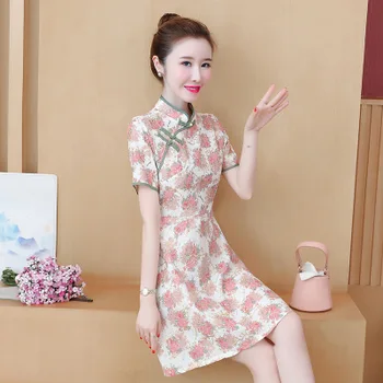 2020 poletje nov slog temperamentna krilo majhni cvetlični krilo moda dekle malo sveže Cheongsam obleko