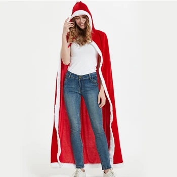 2020 Vroče Prodati Božič Rdeče Mah Dolgo Hooded Plašč, Ogrinjalo Santa Claus Pompom Odpri Prednji Cape Xmas Party Cosplay Kostum