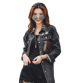 2020 ženske Jakna Črne Denim Dolgo v Pomlad Jesen Fant Stil Jeans Plašč Naravnost Priložnostne Koreja Ulica Plašč LX54