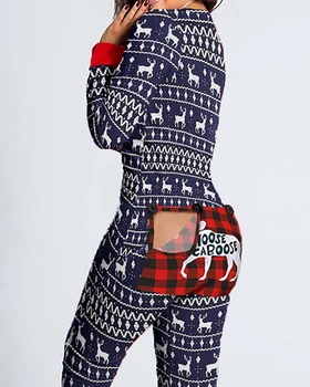 2020 Ženske Modni Eleganten Casual Božič Tiskanja Kariran Funkcionalne Buttoned Zavihek Odraslih Pižamo Jumpsuits