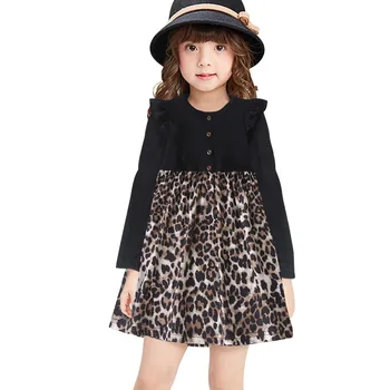 2021 Novo Pomlad Dekle Pomlad Leopard Tiskanja Princesa Obleko z Dolgimi Rokavi Dojencek Dekliška Obleka z Malo Letenje Rokavi