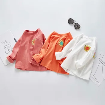 2021 Novo Pomlad Poletje Cvjetnim Tiskanja Dolgo sleeve T-Majice za Dekleta, Ženske T-shirt 2020 Bombaž Dekliška Oblačila za 12 13 14years