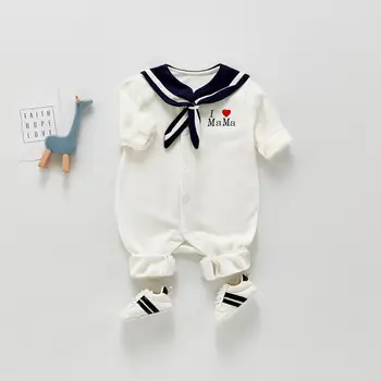 2021 Pomlad Baby Fantje, Igralne Obleke Mornar Ovratnik Todler Fantje Jumpsuits Ljubezen MaMa Novorojenčka Oblačila