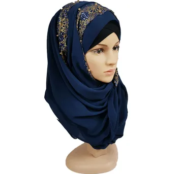 2021 pomlad novo čipke beaded šifon headscarf dolg šal dame šal hidžab šal Muslimanska oblačila hidžab šal