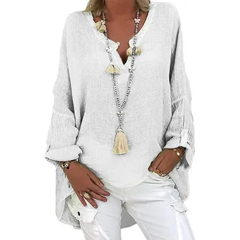 2021 ženska tunika Plus Velikost Ženske Priložnostne Long Sleeve Solid Color Svoboden V-neck Majica Bluzo Vrh blusas mujer de moda
