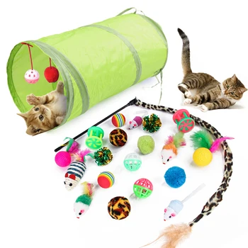 21Pcs/Set Pet Cat Toy Kit Collapsible Tunnel Cat toy Fun Bell Feather Mice Shape Pet Kitten Dog Cat Interactive Play Supplies
