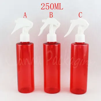 250 ML Rdečega Ravno Ramenski Plastično Stekleničko Z Sproži Spray Črpalka , 250CC Ličila Sub-stekleničenje , Toner / Voda Embalaža za Steklenice