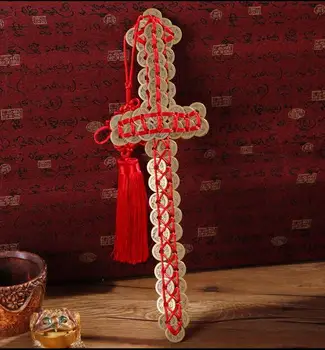 28 cm Kitajske pet - cesar medenina Srečen dvakrat zapored medenina meč