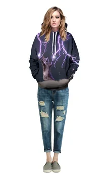2D Natisnjeni Hoodie SweatshirtSweater Puloverju Vrhovi Nadlak XXL Thunder Mačka Purple Star Tiskanje Nekaj Hooded Moški zgornji deli oblačil