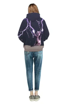 2D Natisnjeni Hoodie SweatshirtSweater Puloverju Vrhovi Nadlak XXL Thunder Mačka Purple Star Tiskanje Nekaj Hooded Moški zgornji deli oblačil
