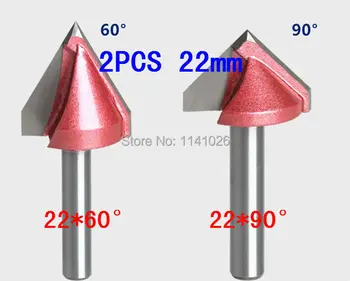 2PCS(60 Stopinj + 90 Stopinj) Kolenom-6 mm, Širina-22 mm,CNC Graviranje 3D V Utor Usmerjevalnik Malo Lesnoobdelovalnih Rezalno Orodje, ki Določa