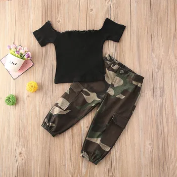 2pcs Moda za Malčke Baby Dekleta Obleke, Kompleti Srčkan Lep Kratek Rokav Off Ramo T Majice, Vrhovi+Prikrivanje Hlače Vsakodnevno Rabo