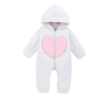 3-24M Novorojenčka Otroci Baby Boy Girl Srce Šivanje Mehki Pliš Romper Hooded Jumpsuit 2019 Pozimi Toplo Obleko Oblačila