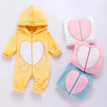 3-24M Novorojenčka Otroci Baby Boy Girl Srce Šivanje Mehki Pliš Romper Hooded Jumpsuit 2019 Pozimi Toplo Obleko Oblačila