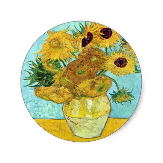 3.8 cm Vaza Z Dvanajstimi Sončnice S Vincent Van Gogh Klasičnih Krog Nalepka