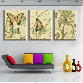 3 plošče Visoke kakovosti Ogromno Moderno Slikarstvo Dnevna Soba krajine Kombinacija Dekorativna Slika, Platno, Tisk Art metulj