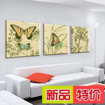 3 plošče Visoke kakovosti Ogromno Moderno Slikarstvo Dnevna Soba krajine Kombinacija Dekorativna Slika, Platno, Tisk Art metulj