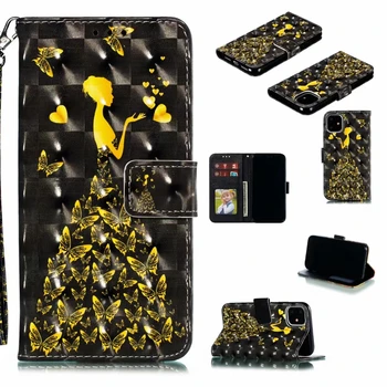 3D Naslikal Usnjena torbica Za iphone 11 12 MINI MAX Plus Ultra Denarnice za Kartico sim Stojalo Knjigo Kritje