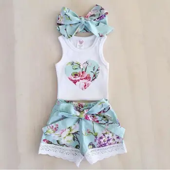 3Pcs Malčke Baby Girl Obleke Vrhovi Cvetlični Telovnik +Čipke Hlače, Hlače, Obleke Nastavite 0-4Y